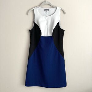 Trina Turk Womens Colorblock White Blue Black Sheath Dress Size 6 Professional